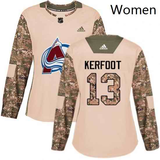 Womens Adidas Colorado Avalanche 13 Alexander Kerfoot Authentic Camo Veterans Day Practice NHL Jersey